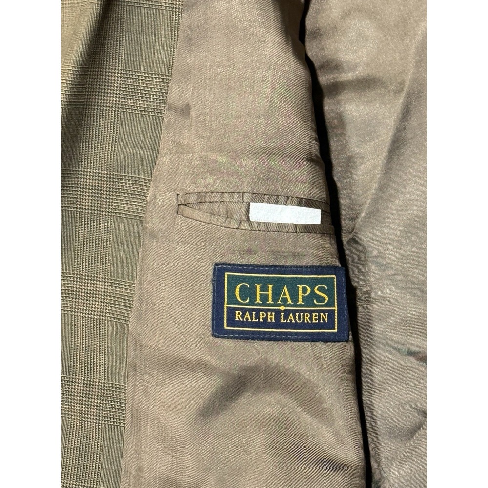 Vintage Chaps Ralph Lauren Blazer Mens 43R Wool Silk Glen Plaid Sport Coat Brown - Picture 13 of 16